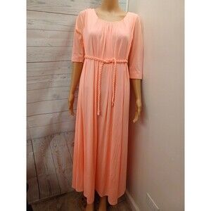 Vtg Fifth Avenue Robes  Nightgown Nylon Long Flowy Gown Peach Sz S